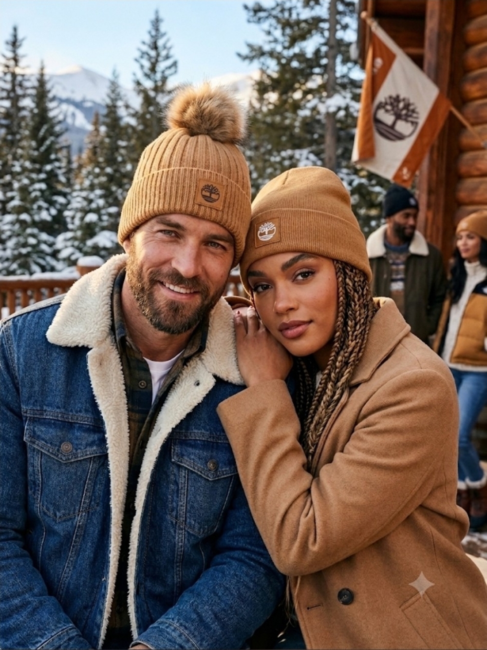 Timberland Unisex Camel Beanie & Tan Coat Set